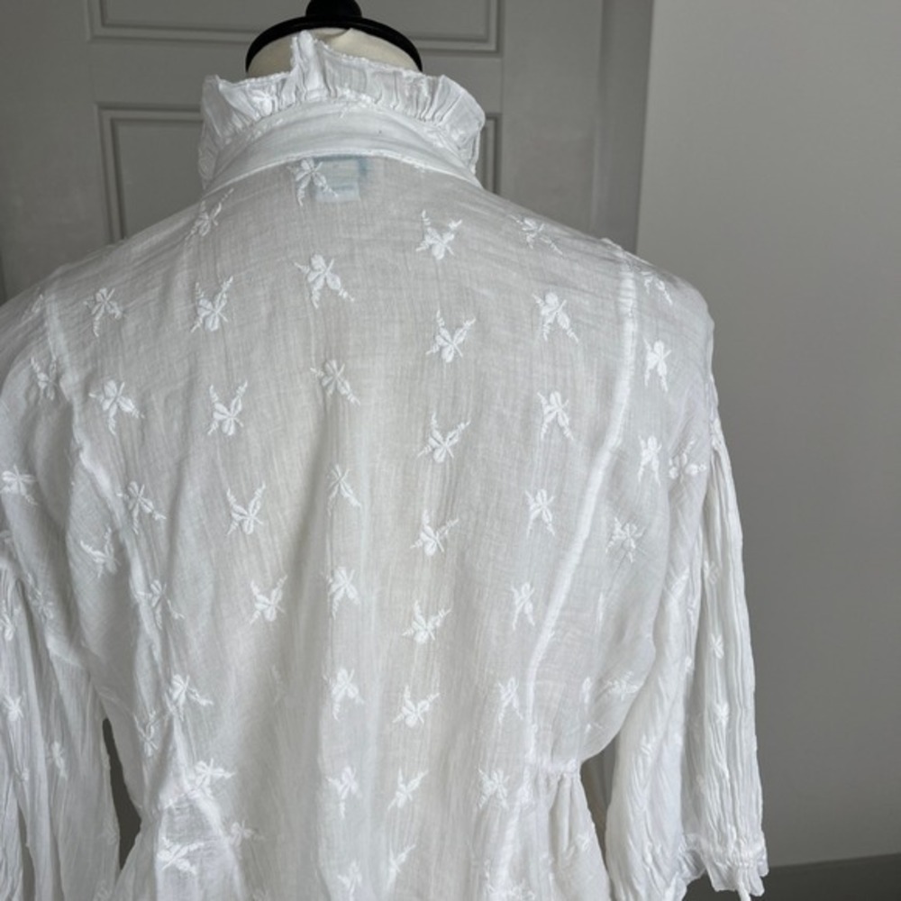 Sundance Ruffled Embroidered Sheer Cotton Gauze Coquette Top Sz S Petite *note - Picture 8 of 10